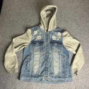 Ashley Vintage Charm Y Girls Size XL Blue Distressed Denim Jacket 100% Cotton